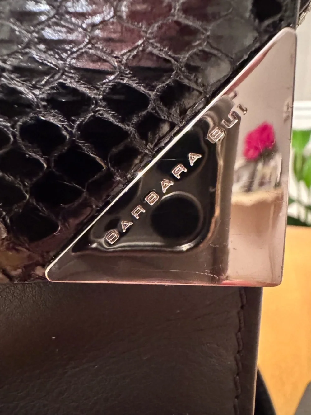 PRICE DROP TODAY 090926 Barbara Bui Black Leather & Python Trim Studded Tote